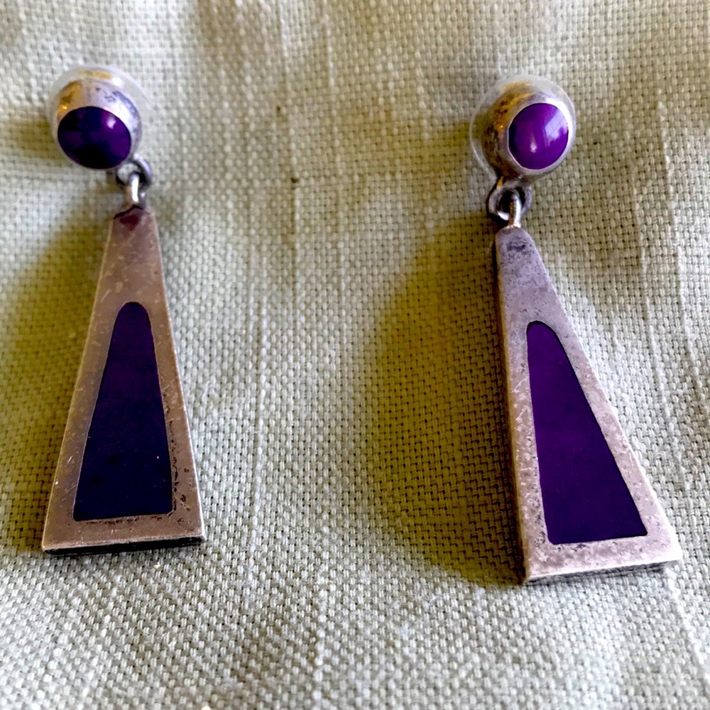 Purple and silver drop earrings